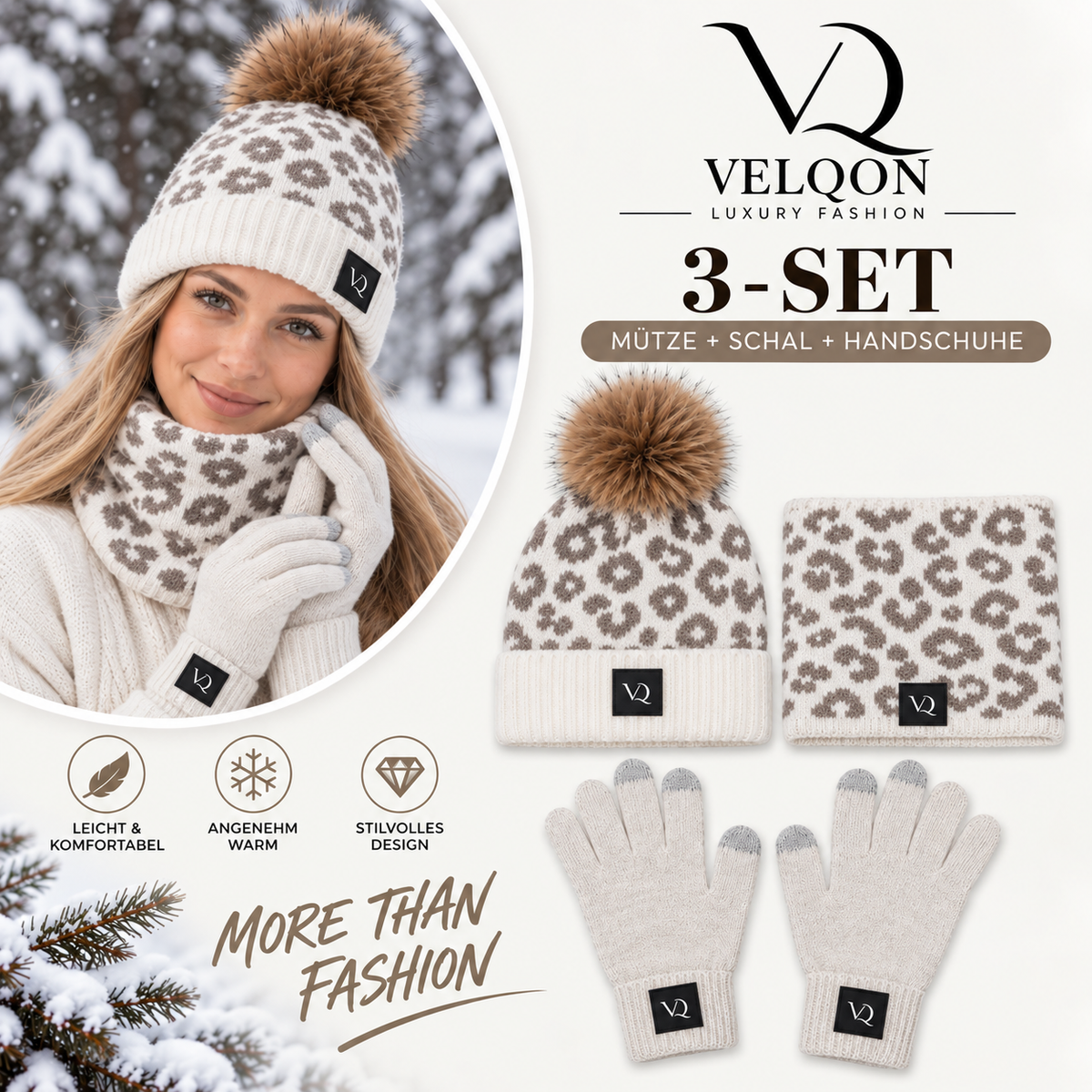 VELQON | Winter 3-Set – Mütze, Schal & Handschuhe