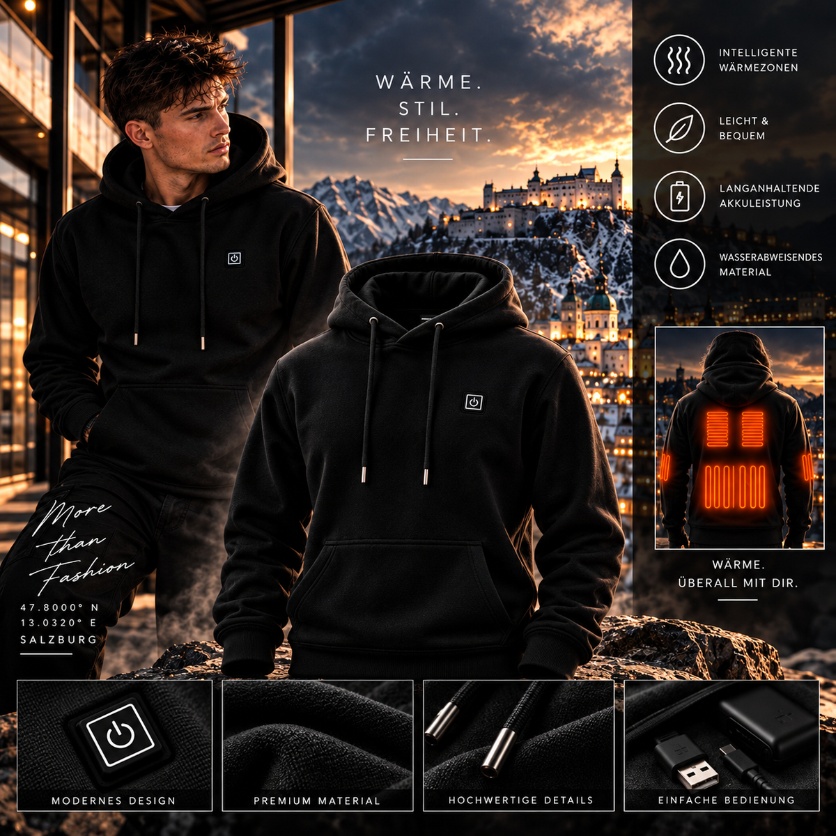 VELQON | Heated Hoodie UNISEX – Premium beheizbarer Hoodie
