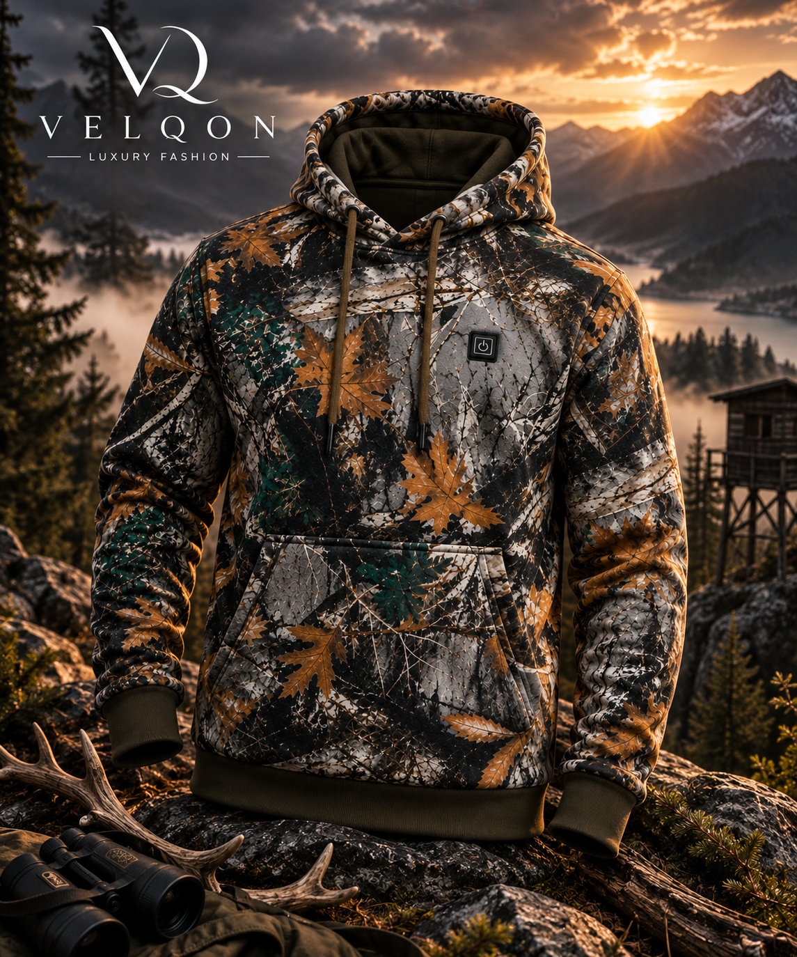 VELQON | Heated Camo Hoodie UNISEX – Premium beheizbarer Woodland Camo Hoodie