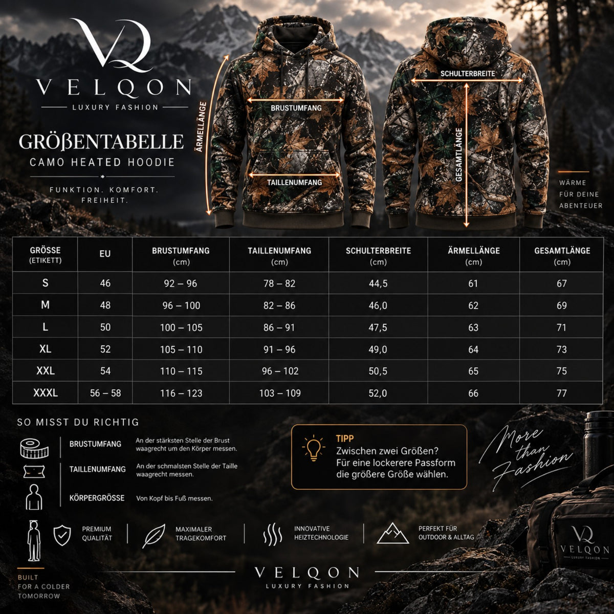 VELQON | Heated Camo Hoodie UNISEX – Premium beheizbarer Woodland Camo Hoodie