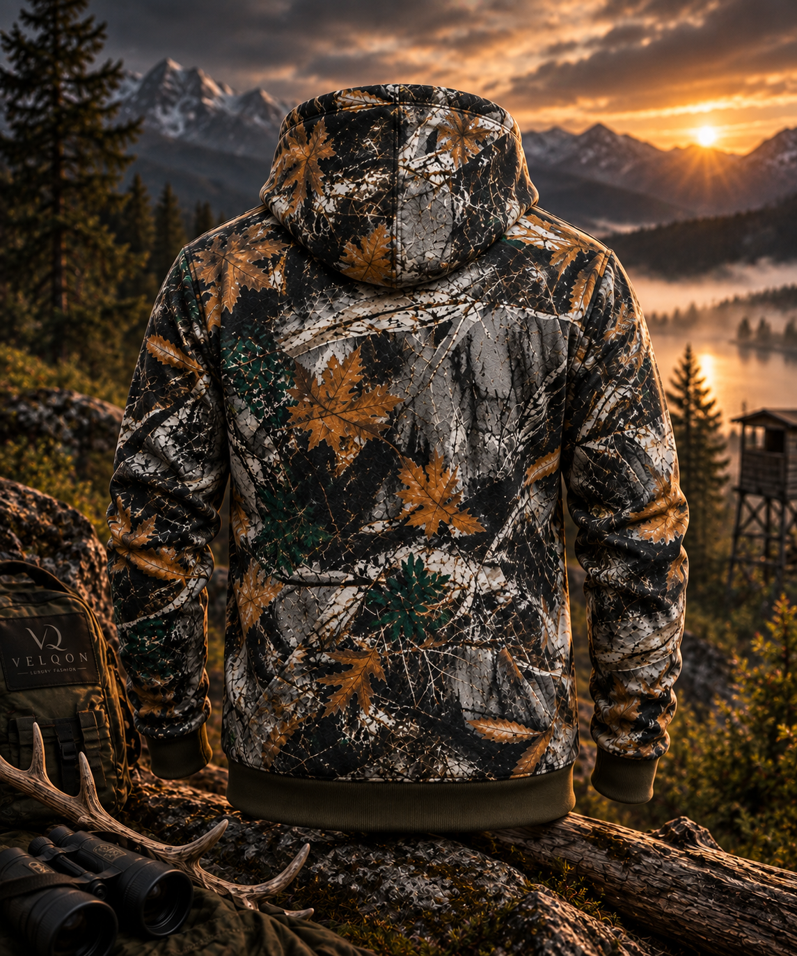 VELQON | Heated Camo Hoodie UNISEX – Premium beheizbarer Woodland Camo Hoodie