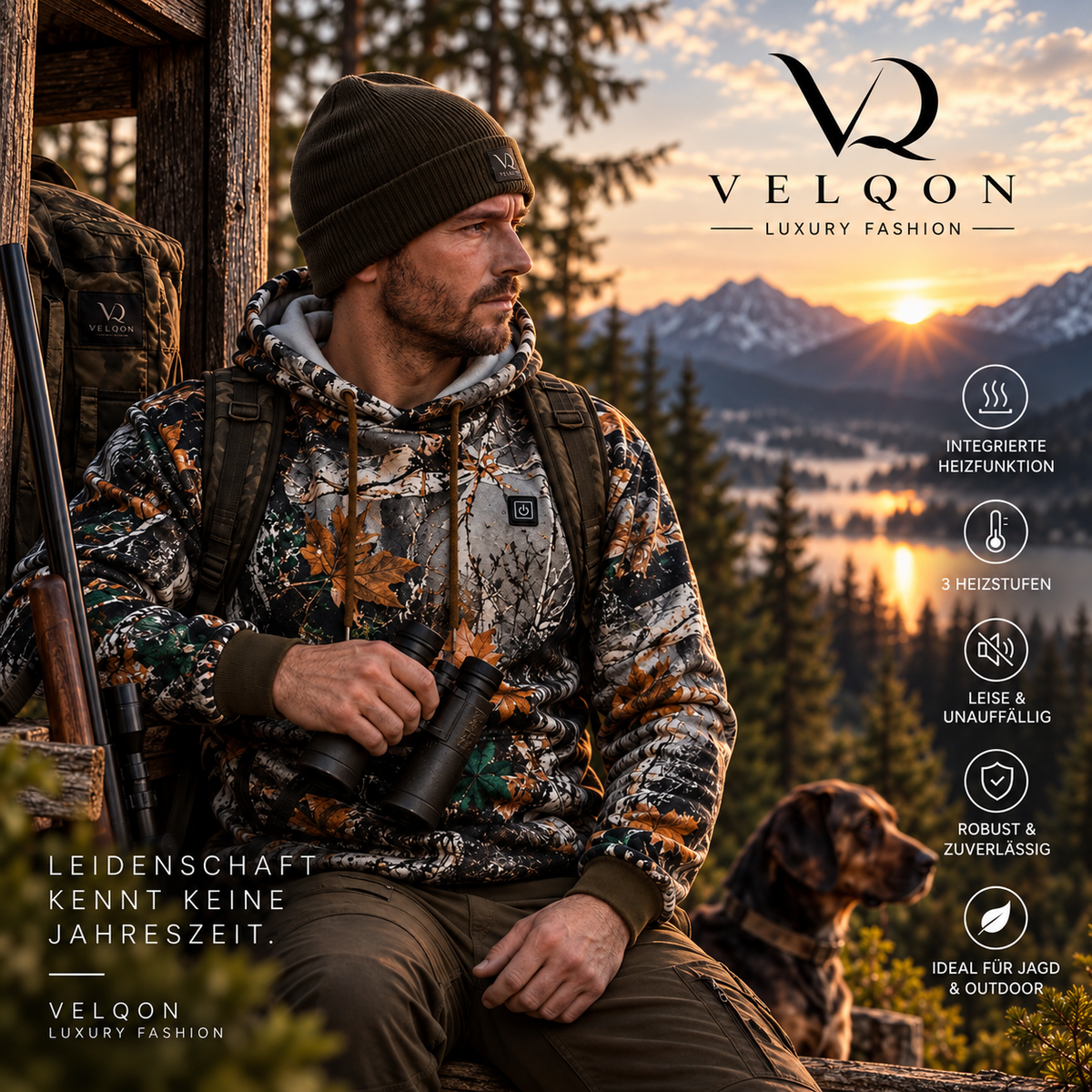 VELQON | Heated Camo Hoodie UNISEX – Premium beheizbarer Woodland Camo Hoodie